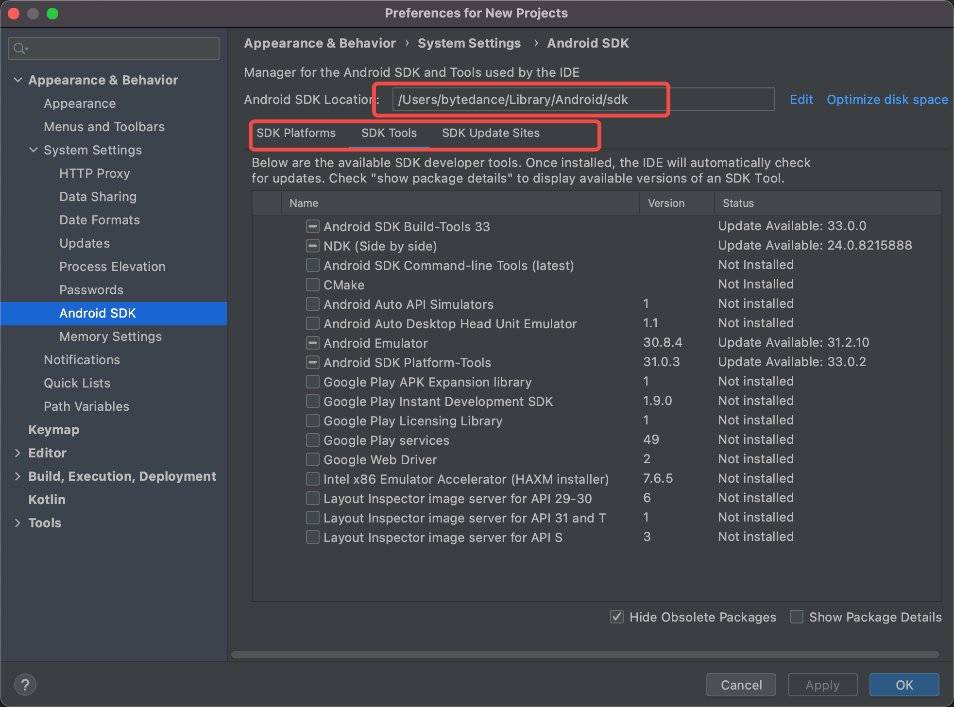 Android Studio SDK Manager