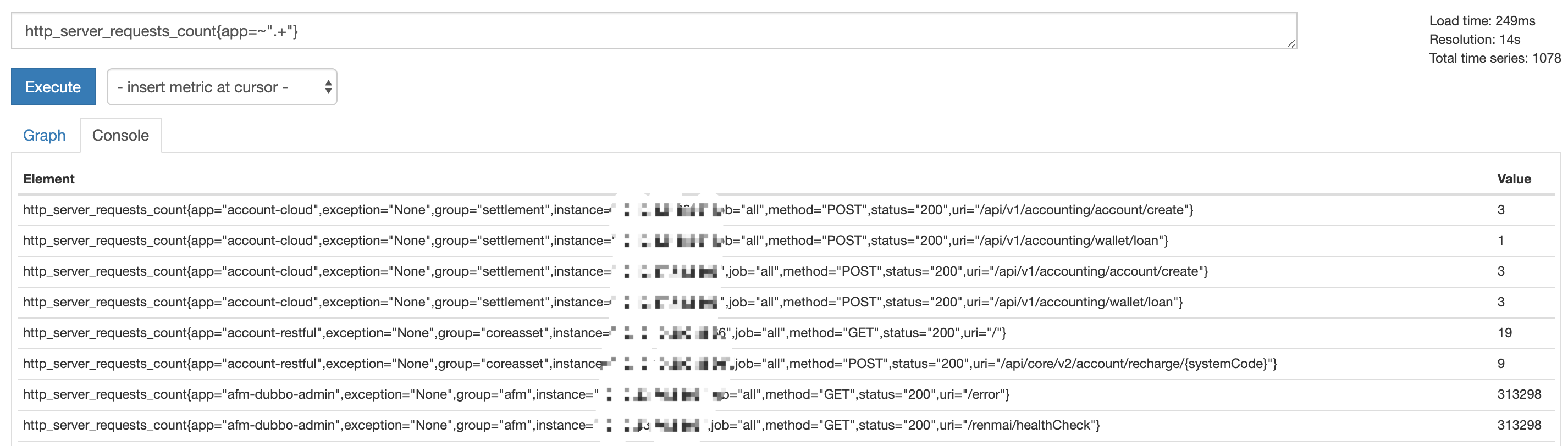 Promethes查询语句执行结果：Instance vector