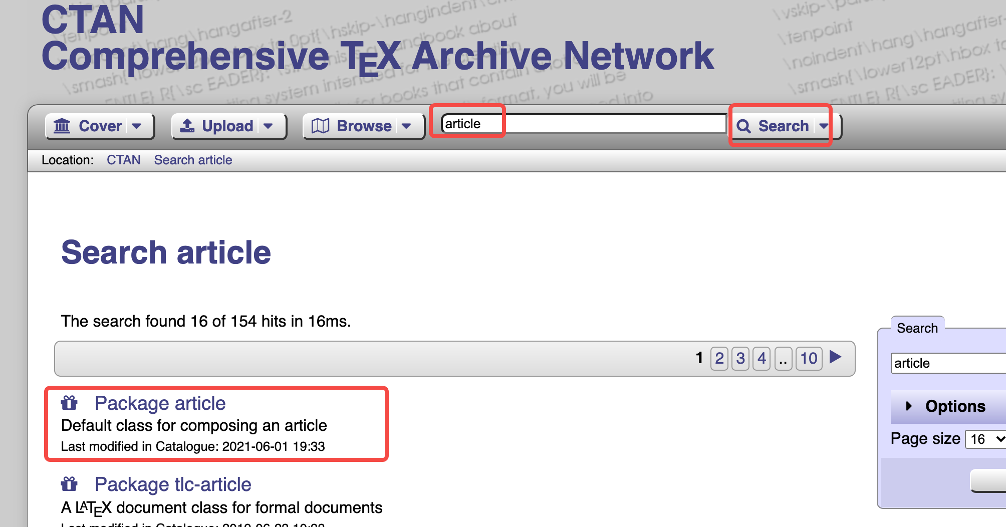search article in ctan