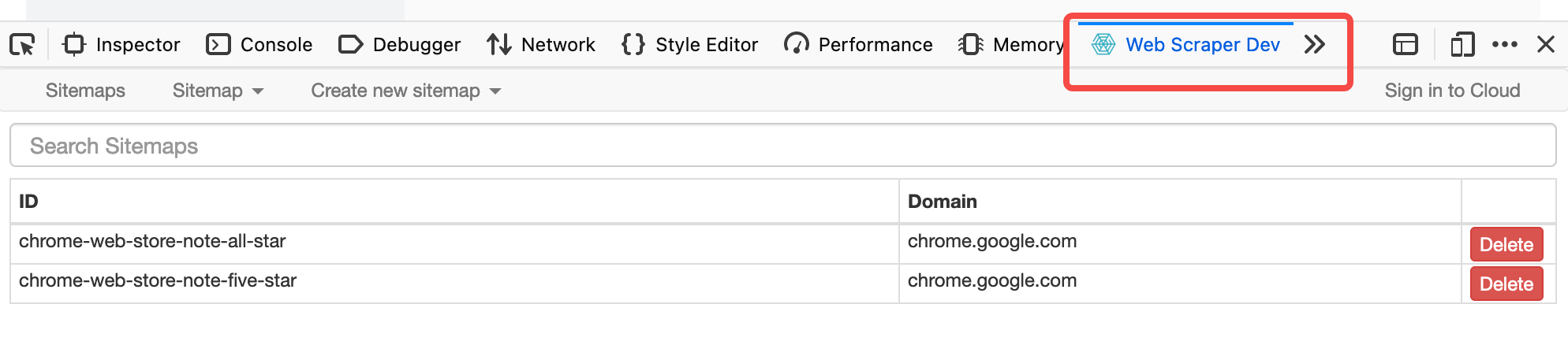 开发者工具中的WebScraper