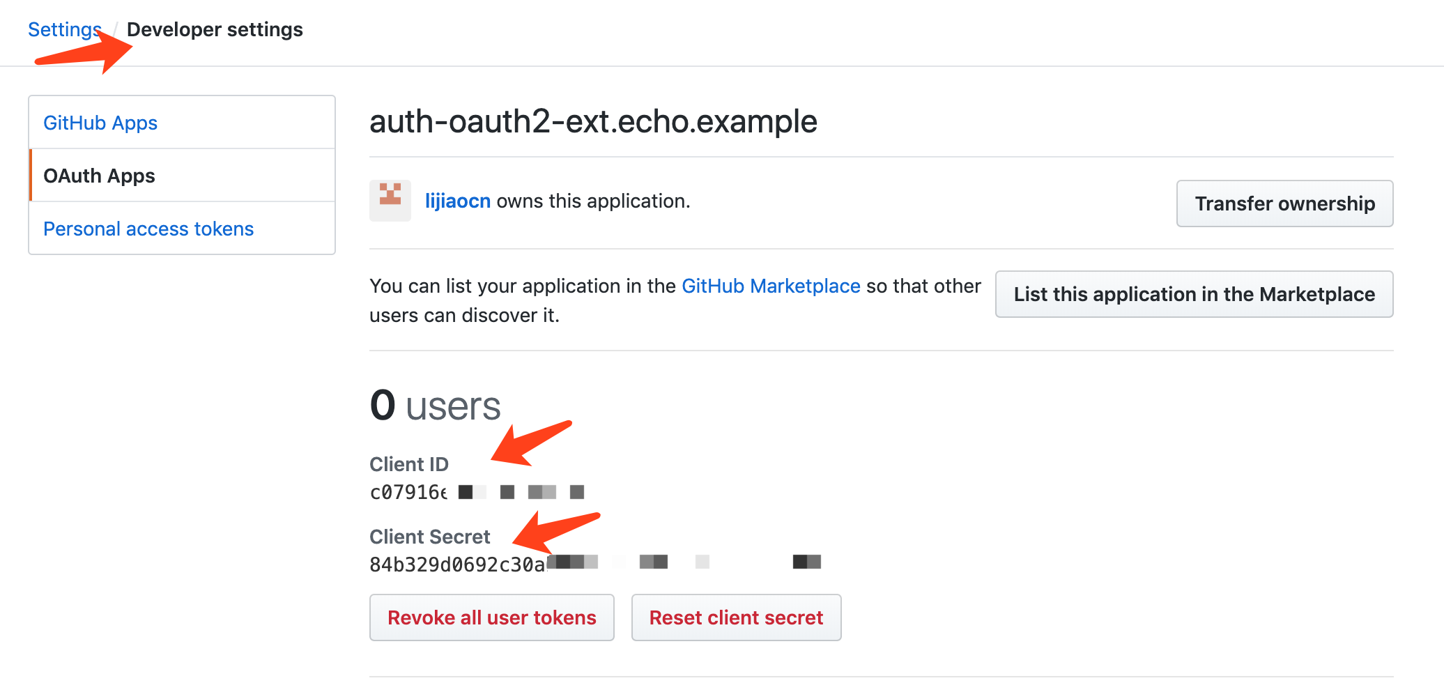 github OAuth2 注册应用的 client ID 和 Secret