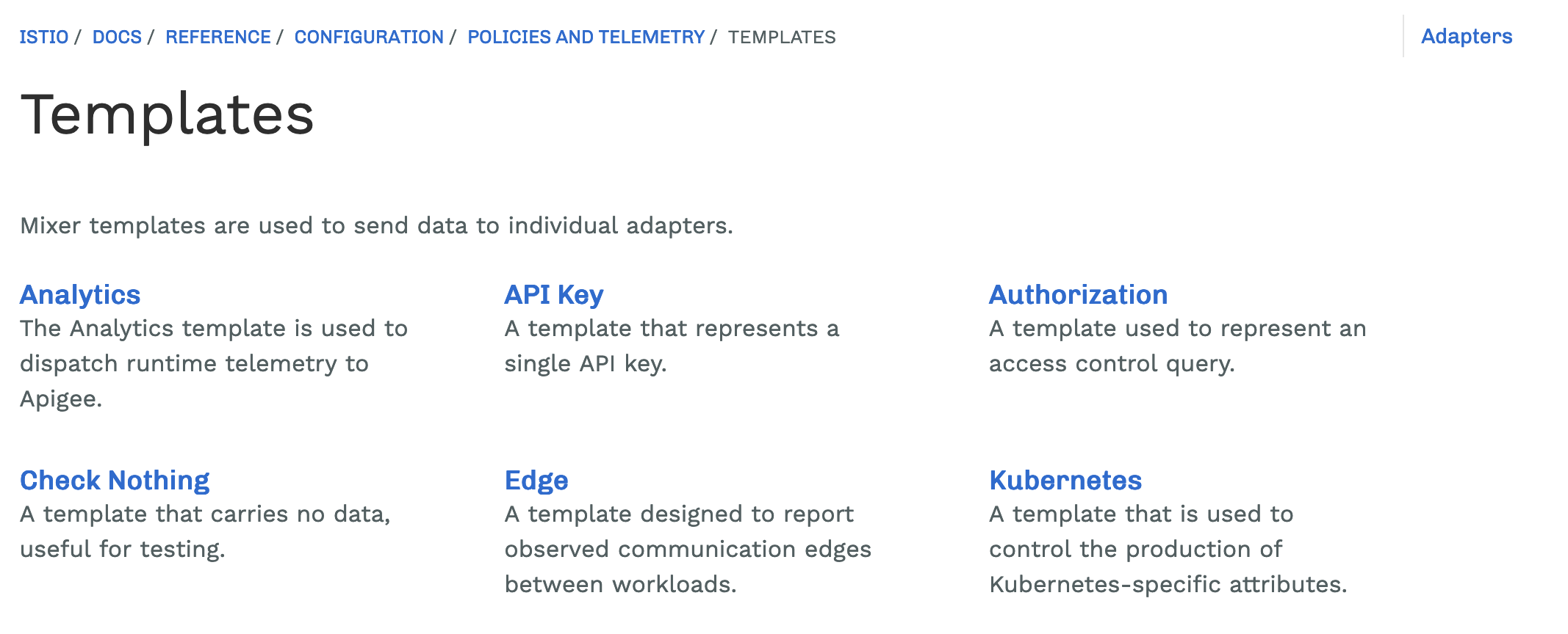 istio 支持的 templates